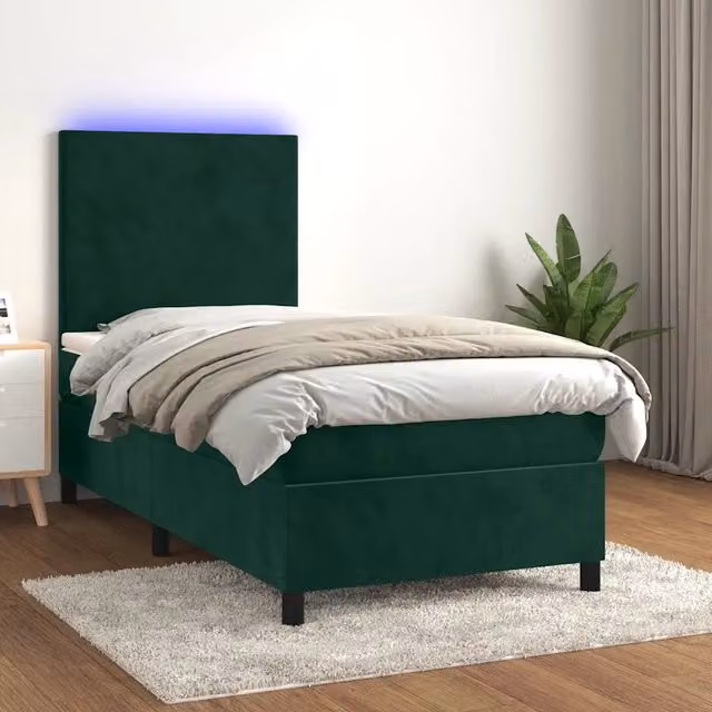 Letto a Molle con Materasso e LED-Struttura Letto con Materasso Verde Scuro 90x190 cm Velluto 882283