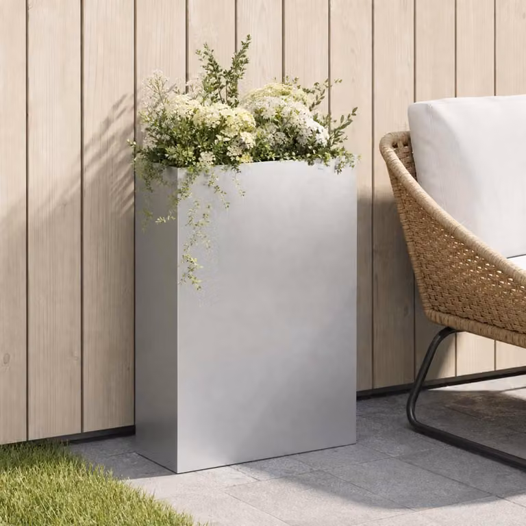 vidaXL Vaso da giardino in acciaio inox Argento L: 50 cm, P: 20 cm, H: 75 cm