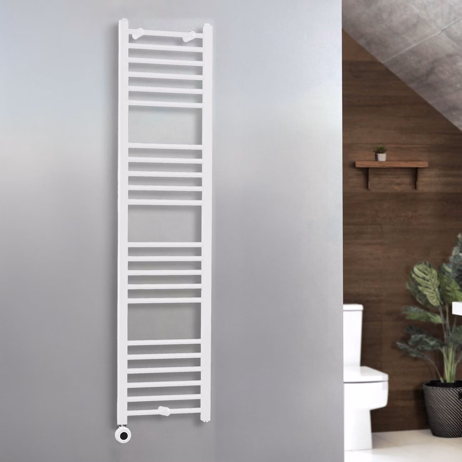 Scaldasalviette Elettrico ECOSO by Hudson Reed con Elemento Riscaldante Termostatico Cablato, Bianco, L: 40 cm, H: 160 cm