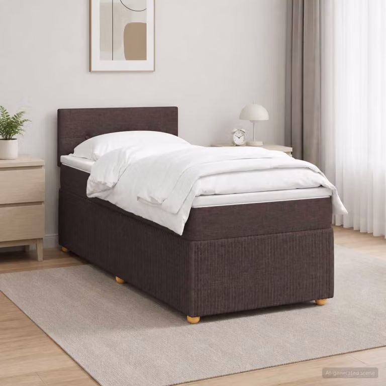 Letto box spring con materasso vidaXL in tessuto con illuminazione sottostante e porta USB, L 90 cm x P 190 cm, Marrone Scuro