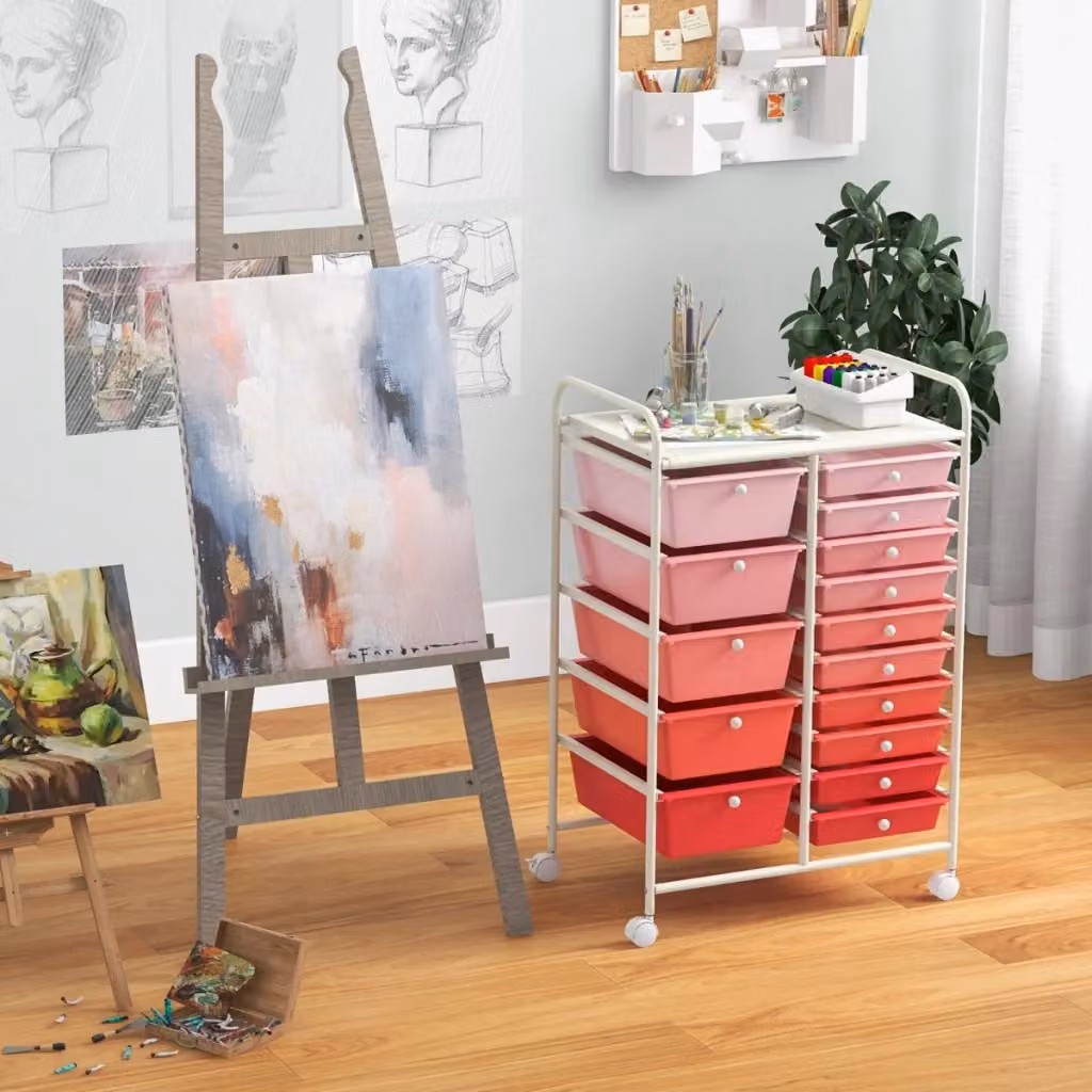 Carrello multiuso Design Mania con 15 cassetti estraibili e ruote con freno, colore rosa – 2