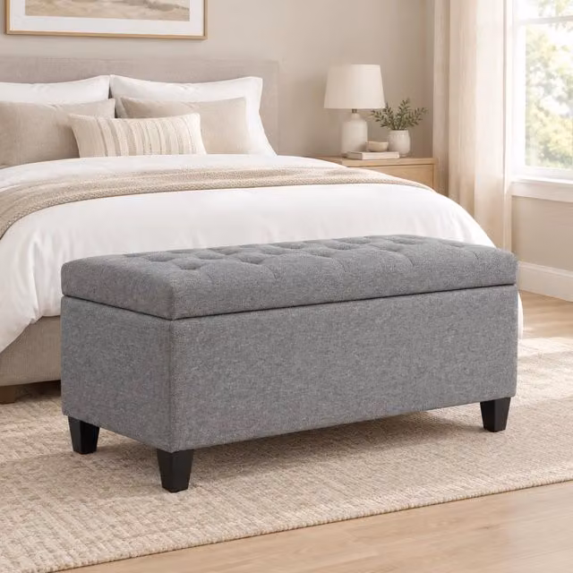 Panca contenitore imbottita con vano portaoggetti 100 x 40 x 44 cm grigio chiaro