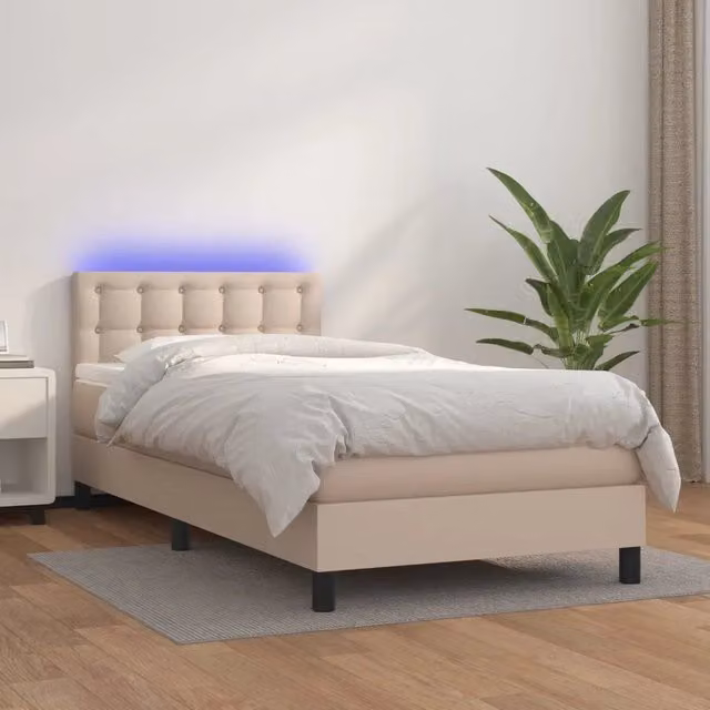 Letto con contenitore a molle e illuminazione LED vidaXL, colore Cappuccino, L/P/H: 90 x 200 cm – 1