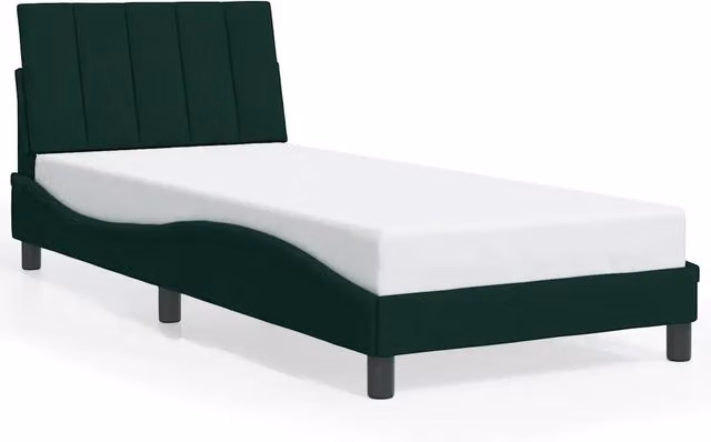 Letto singolo Hanko in velluto verde scuro con struttura in legno e doghe, L/P/H: 90 x 190 cm