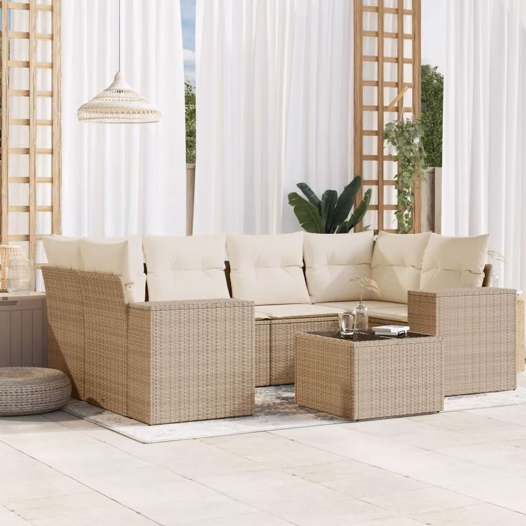 Maison Exclusive - Set da giardino 7 pezzi con cuscini Beige Poly Rattan