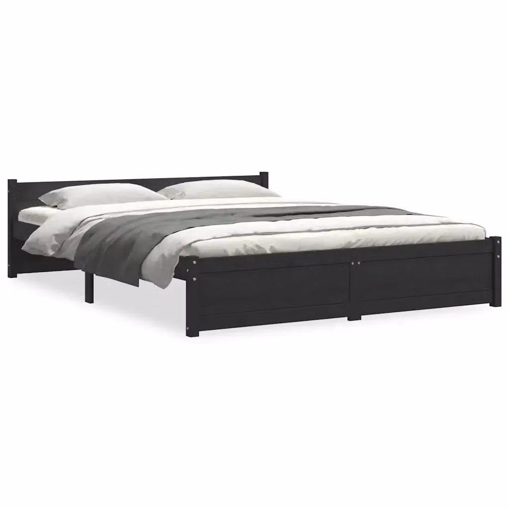 Letto con Giroletto Nero in Legno Massello di Pino vidaXL L/P: 140 x 190 cm – 2