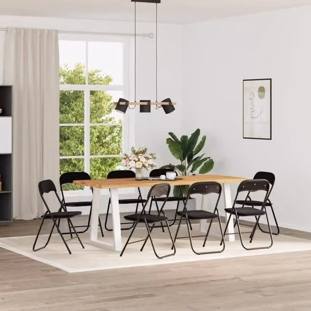 Set di 8 sedie pieghevoli vidaXL in velluto nero con struttura in metallo, L/P/H: 48 x 44 x 78 cm