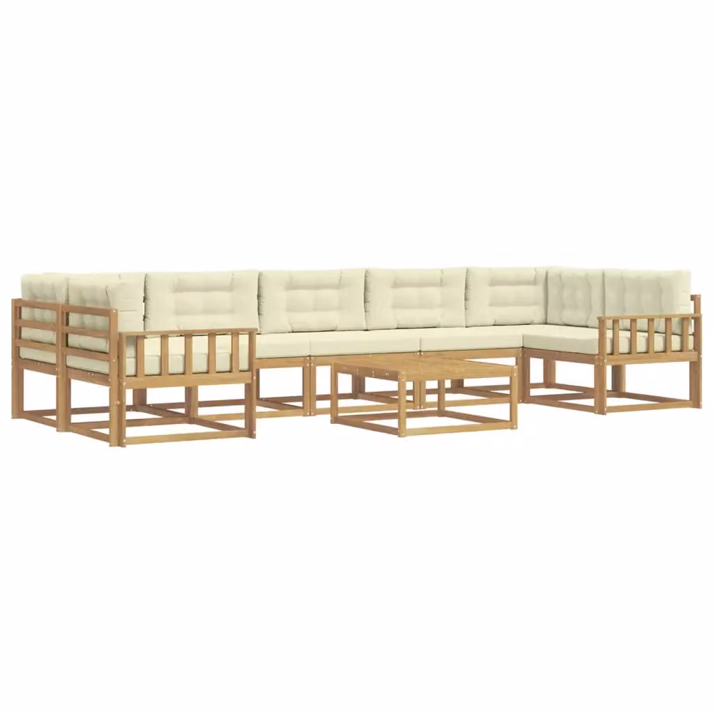 Set di mobili da giardino vidaXL in legno di acacia con divani, elementi angolari, tavolino da caffè e cuscini, Bianco e Beige – 2