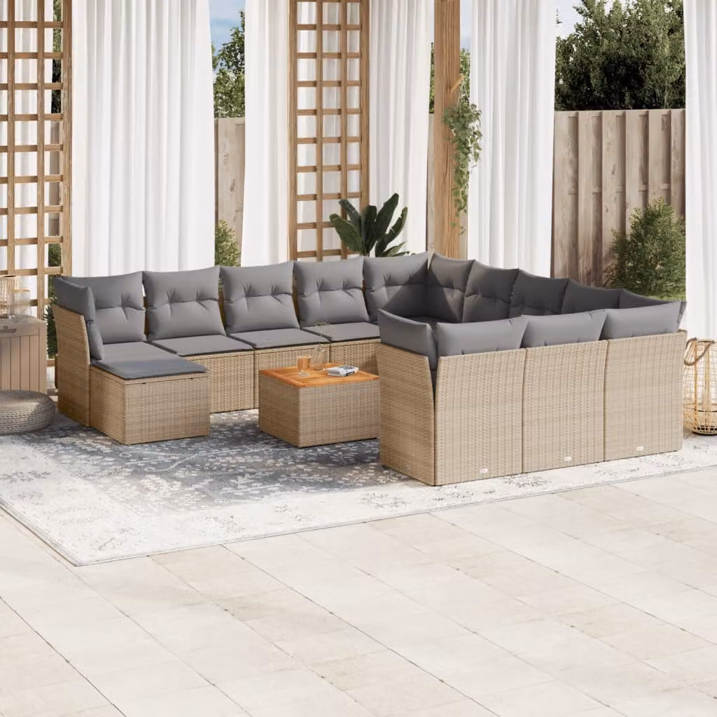vidaXL Set Divano da Giardino 13 pz a Forma di L in Polyrattan con Cuscini Beige e Grigio