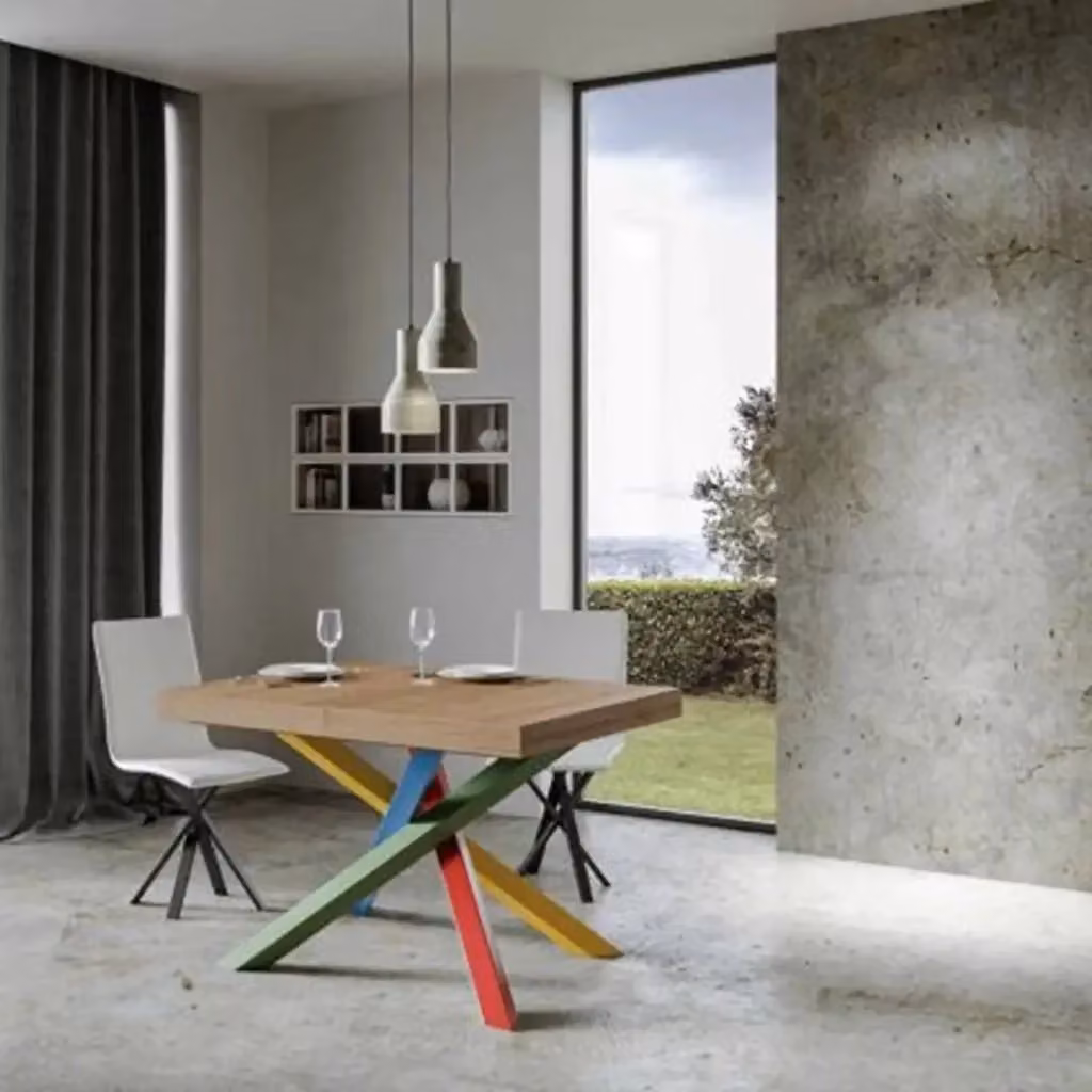 Tavolo allungabile Itamoby Volantis in finitura quercia natura con gambe multicolore L/P/H: 160-264 x 90 x 77 cm – 2