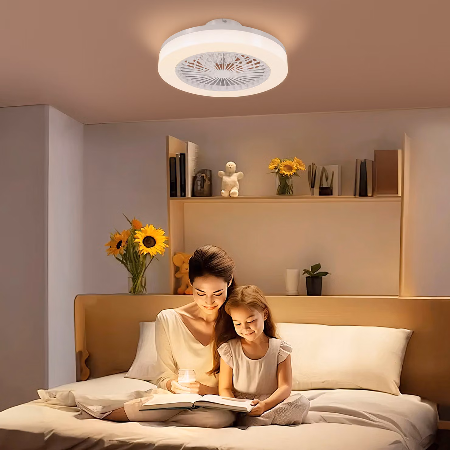 Ventilatore a soffitto HOMCOM con luce LED regolabile, 6 velocità, bianco, Ø46 x H 16 cm – 2