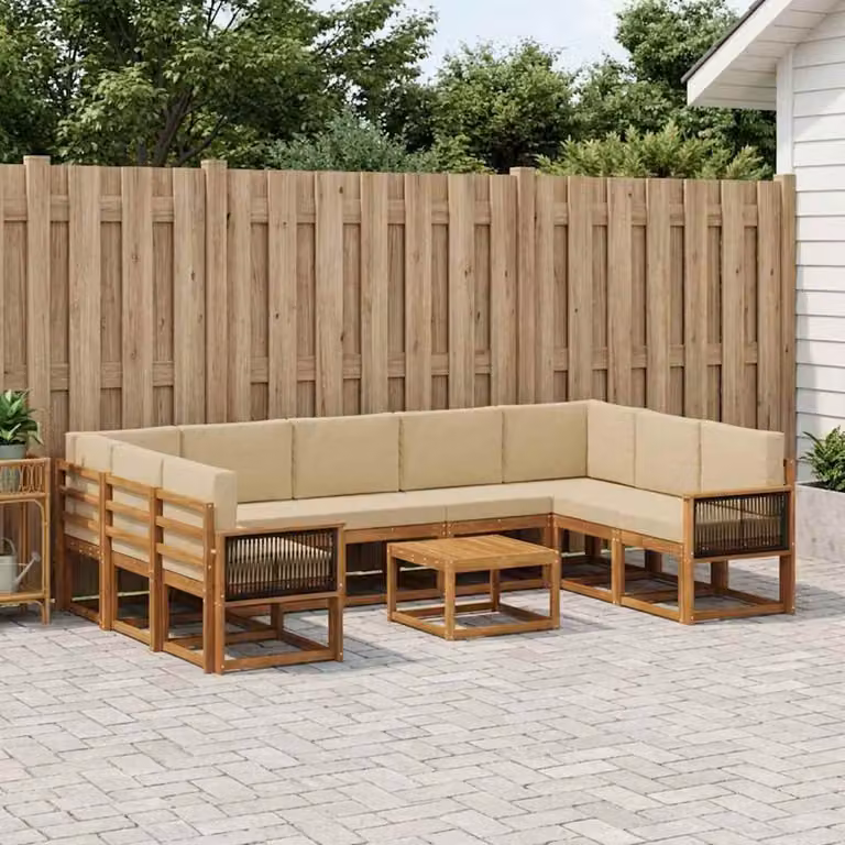 Set di divani da esterno vidaXL a forma di L con tavolino da caffè, in legno di acacia trattato, colore beige e marrone