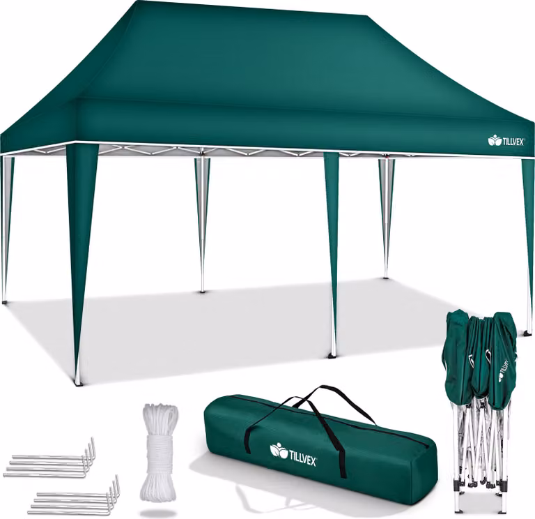 tillvex gazebo 3x6m verde impermeabile | gazebo pop-up pieghevole regolabile in altezza | tenda da giardino protezione UV 50+ | tenda da festa con borsa per giardino