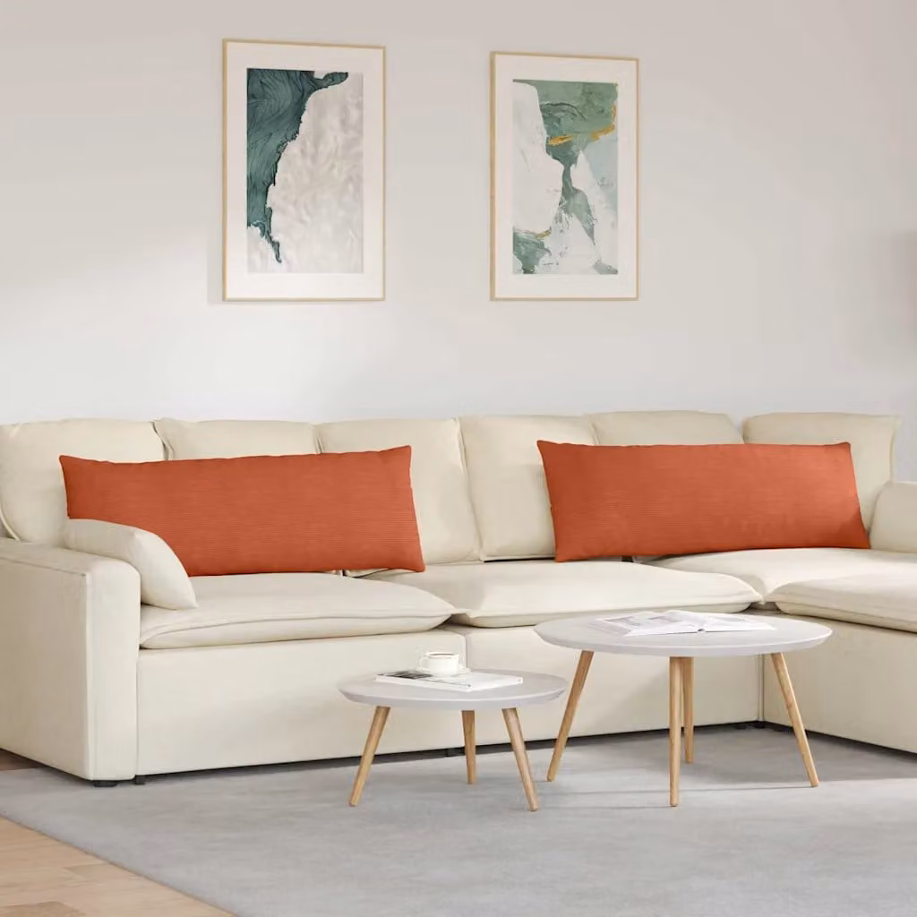 Set di 2 cuscini da divano vidaXL in velluto a coste, colore rosso e arancio, L 120 cm x P 40 cm x H 40 cm