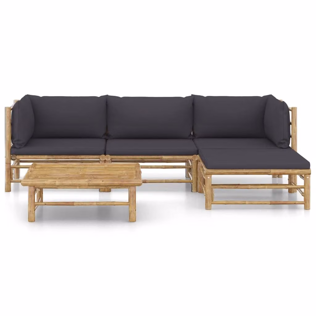 set di 5 pezzi per salotto da giardino con cuscini in bambù grigio scuro
