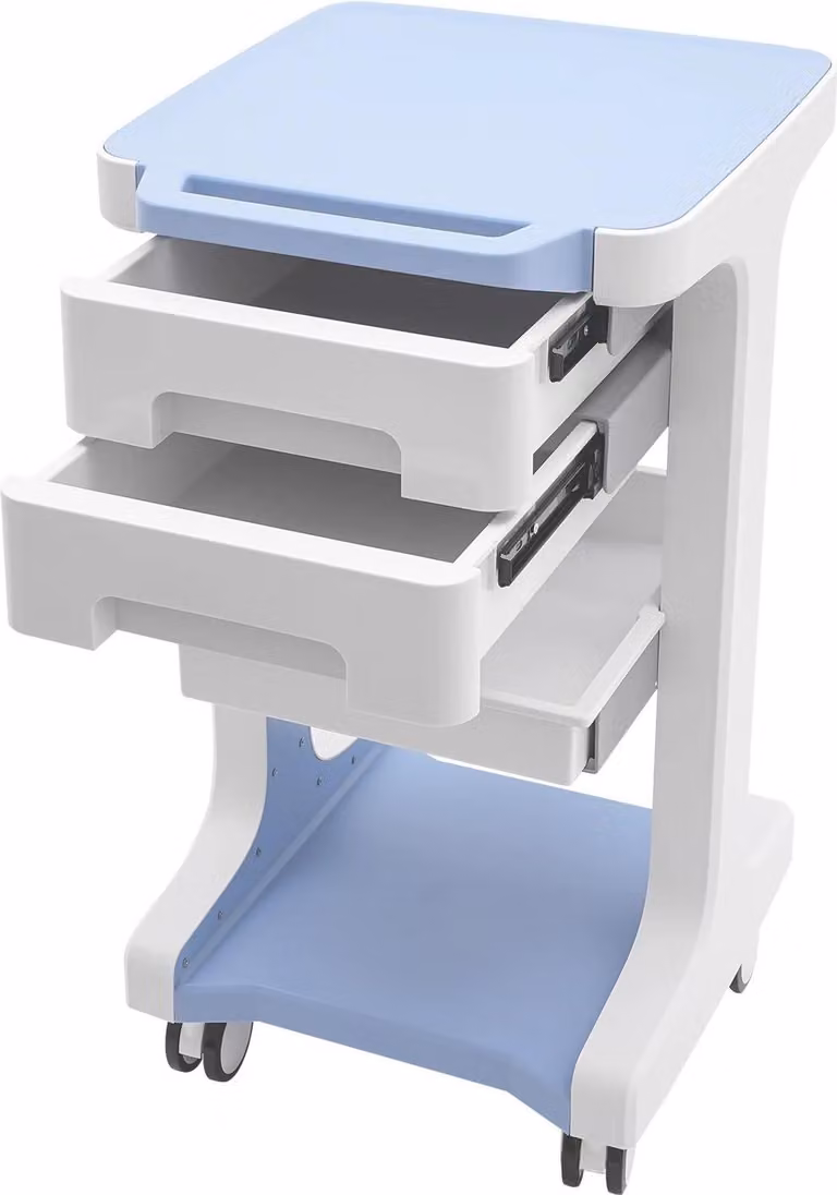 Carrello portarulli su ruote - Carrello salone a 3 ripiani - Carrello contenitore con 2 cassetti - Capacità massima di carico: 50 kg - Struttura in plastica - Colore: blu