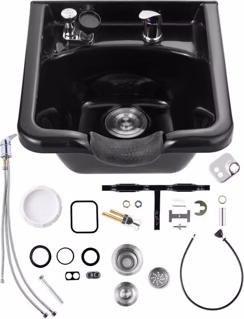 Per salone e Spa, lavabo per parrucchieri in ABS nero, lavello per shampoo con acqua fredda e calda, resistente, 19,1x18,5x9,8 pollici (47x46x25 cm)
