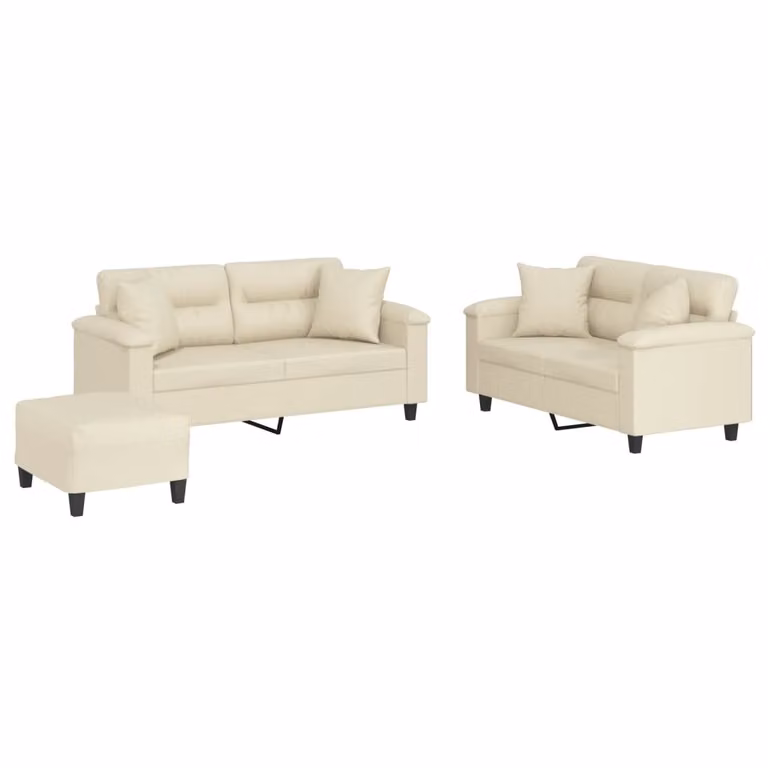 Set di Divani 3 pz con Cuscini Crema in Pelle finta