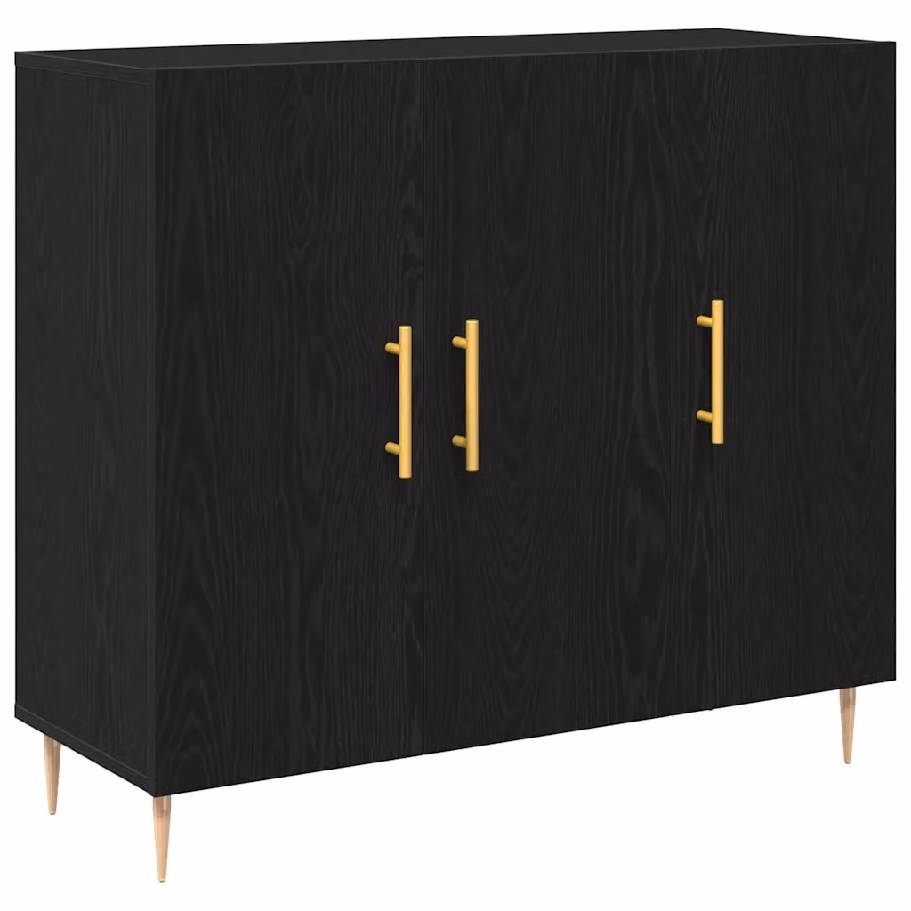 Credenza Buffet Armadio da Cucina Moderno vidaXL in Legno Multistrato Colore Rovere Nero L 90 cm, P 34 cm, H 80 cm – 2