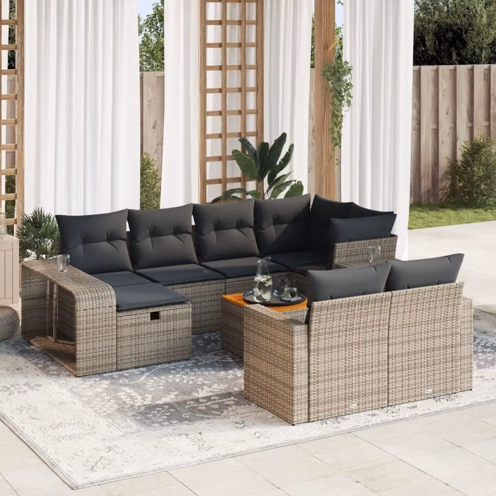 Maison Exclusive - Set da giardino 11 pezzi con cuscini Grigio Poly Rattan
