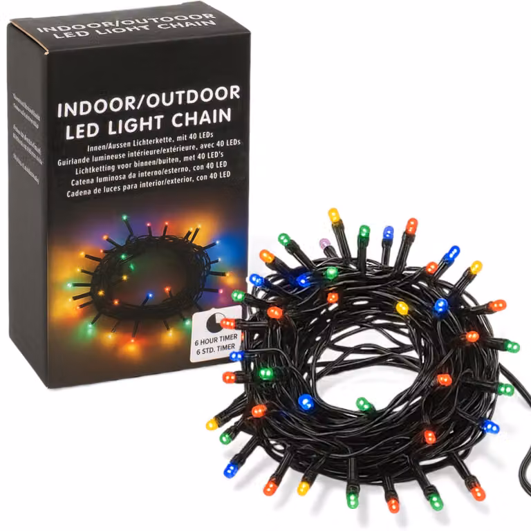 Catena luminosa a LED, lunghezza 4,2 metri, 40 LED, grado di protezione IP44, alimentazione a batteria, timer, 5 modalità