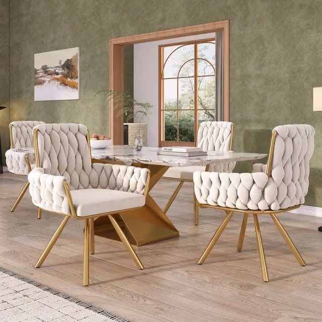 Sedia da sala da pranzo girevole set da 4 con braccioli e schienale alto design moderno imbottita in velluto beige