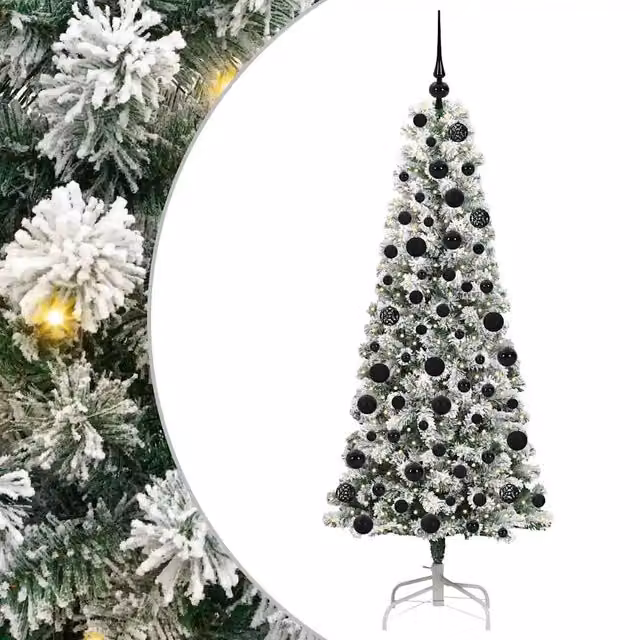 Albero di Natale artificiale moderno vidaXL con luci LED bianco caldo, rami pieghevoli in PVC e metallo, Altezza: 180 cm