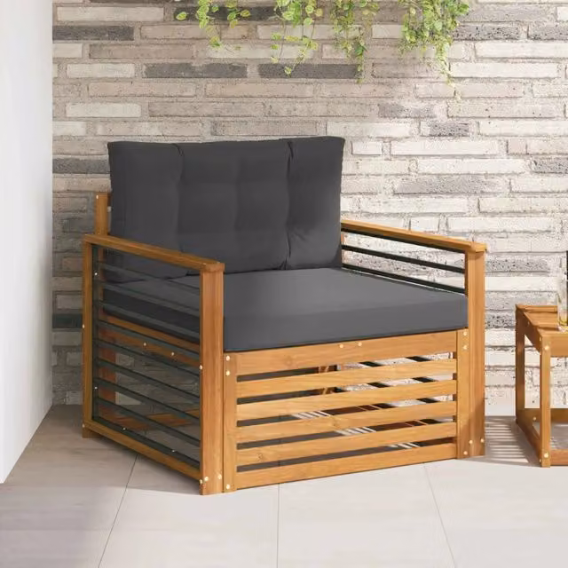 Divano da esterno moderno vidaXL in legno di acacia massello con cuscini in tessuto grigio antracite