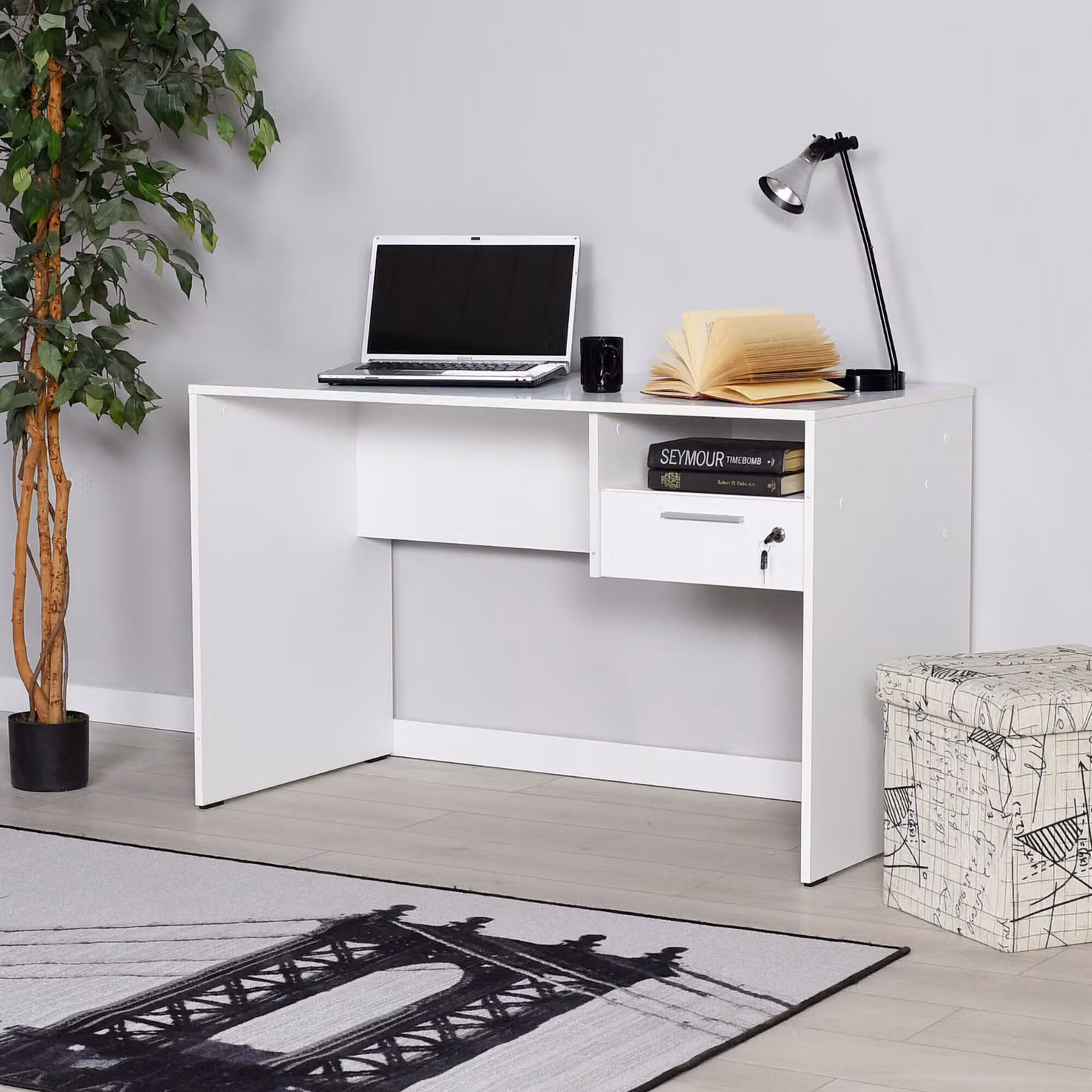 Skye Decor, Cms-510-Dd-1, scrivania, bianco, pannelli truciolari rivestiti al 100% in melamina, 120 x 60 x 75 cm