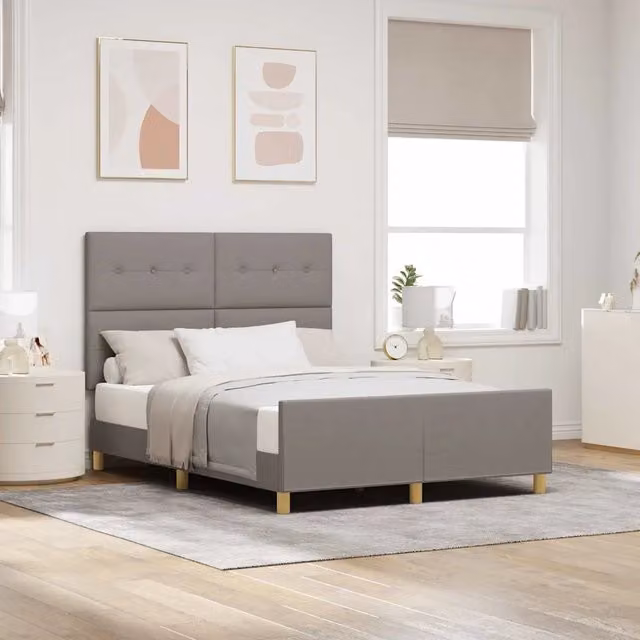 Letto con testiera Talpa vidaXL in tessuto beige o grigio, L/P/H: 140 x 190 x 128 cm – 1