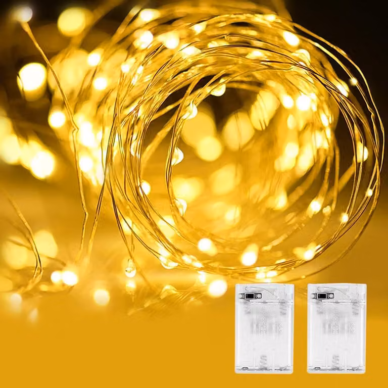 Catena luminosa a LED, lunghezza 3 metri, 30 LED, luce bianco caldo, confezione da 2 pezzi, impermeabile