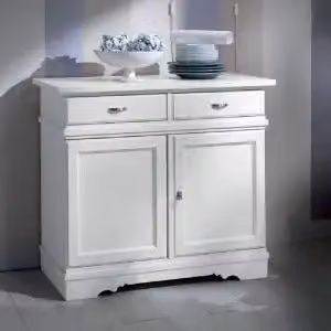 Credenza madia buffet in legno massiccio Shabby chic 2 ante mod Beverly bianca