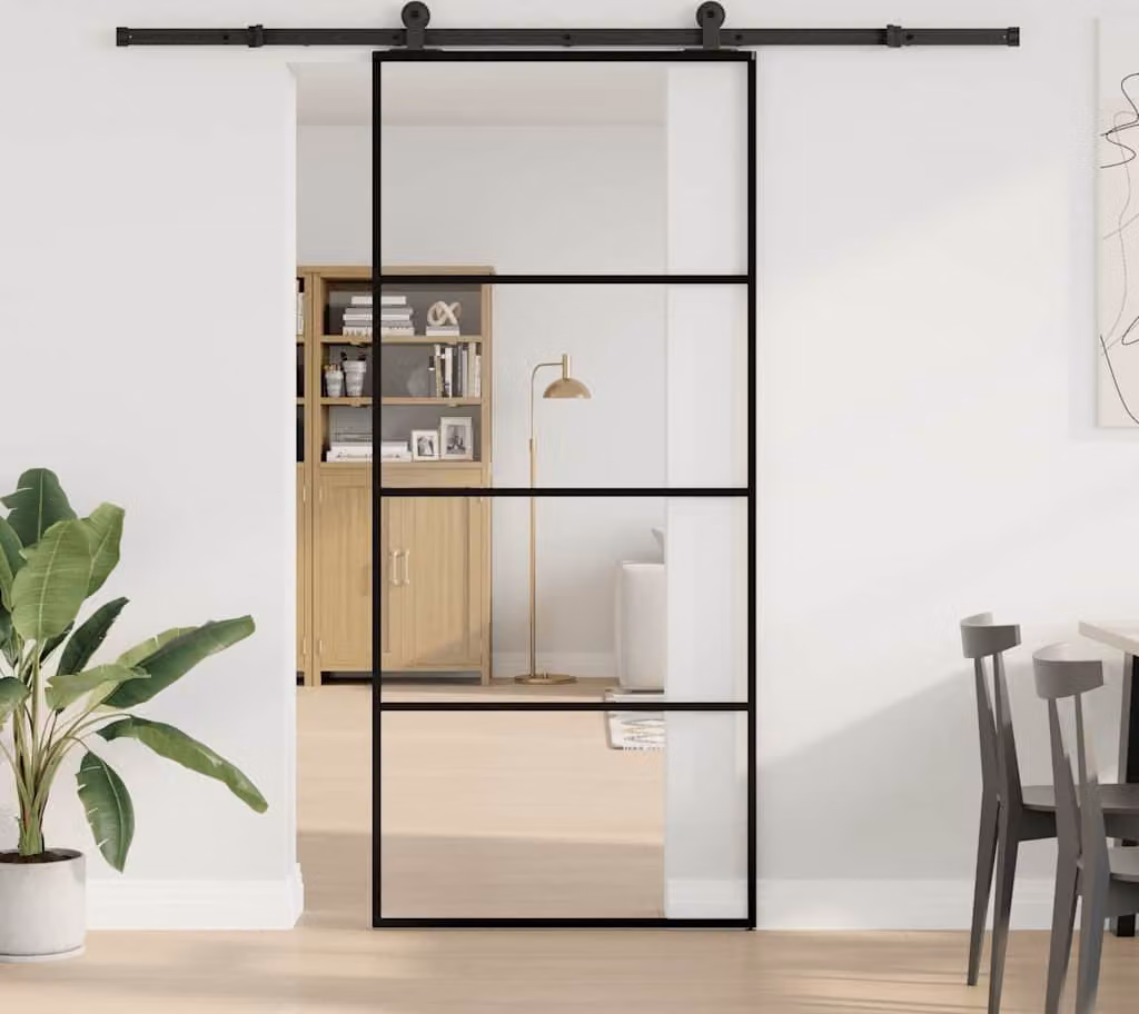 Porta Scorrevole con Ferramenta 90x205cm Vetro ESG Alluminio