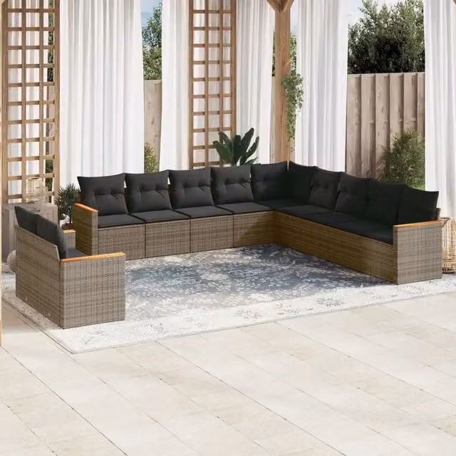 Set Divani da Giardino 11 pz con Cuscini in Polyrattan Grigio 3258532