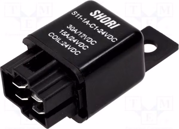 1 relè: elettromagnetico, 30A. Bobina: 24VDC, per veicoli. 1,4W. Modello: S11-1A-C1-24VDC. Elettrico