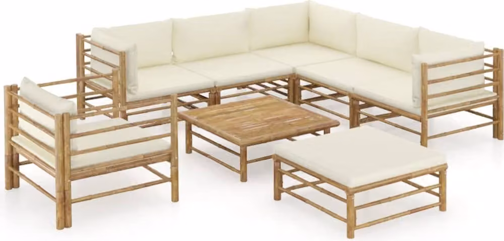 Maison Exclusive - Set da giardino da 8 pezzi con cuscini color bianco crema in bambù