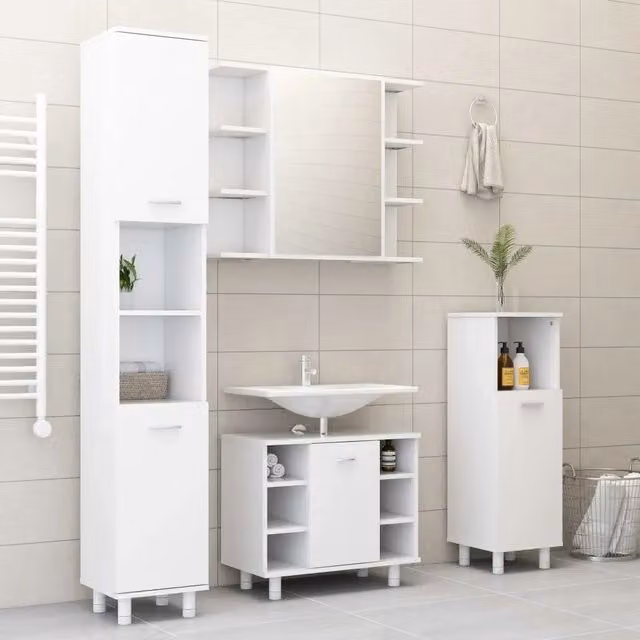 Set di mobili da bagno moderno vidaXL in 4 pezzi bianco opaco in MDF