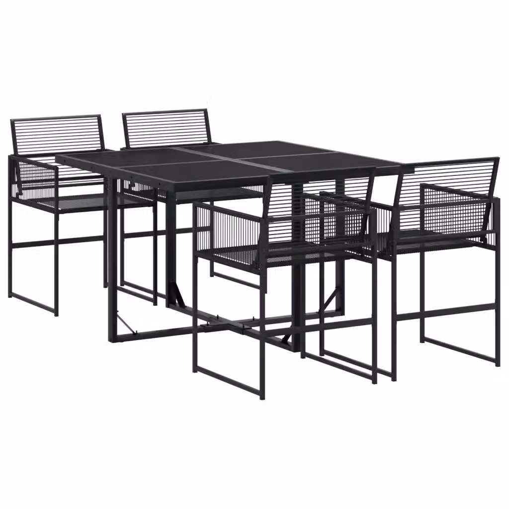 Set da Pranzo da Giardino Moderno VIDAXL in Polyrattan Nero con Piano in Vetro, 5 Pezzi – 2