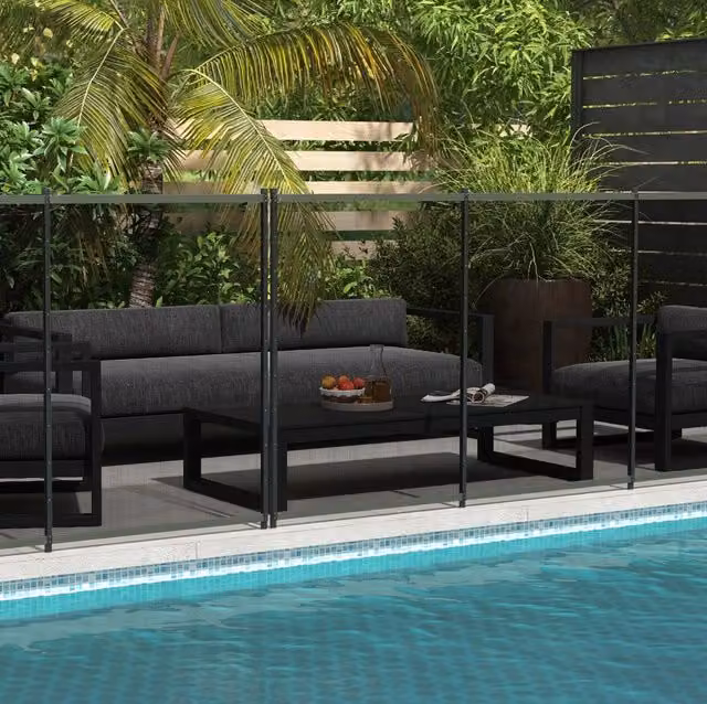 Recinzione per piscina ULEVR 365x126 cm, set 4 pannelli in alluminio e Texteline nero