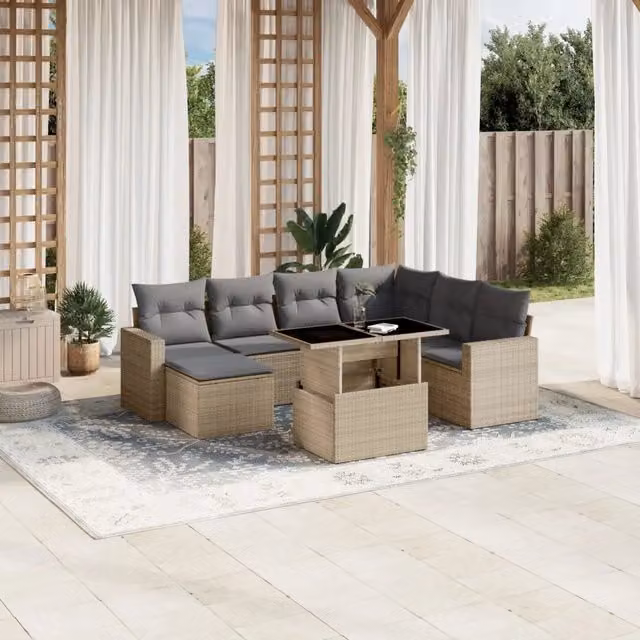 Set Divano da Giardino 8 pz con Cuscini Beige in Polyrattan 3267439