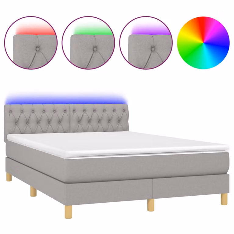 Letto a Molle Materasso e LED Grigio Chiaro 140x190 cm Tessuto