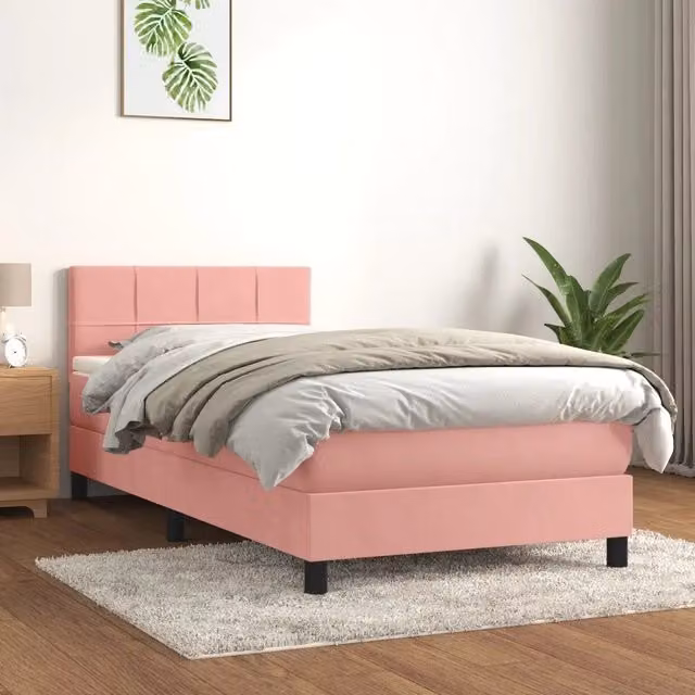 Giroletto a Molle con Materasso-Struttura Letto Rosa 90x200 cm in Velluto 304411