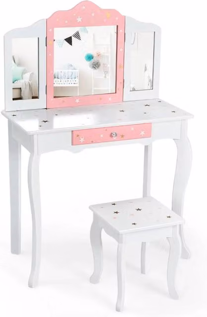 Set mobili per bambini toeletta 70 x 34 x 104,5 cm sgabello 27 x 27 x 31,5 cm design carino atmosfera accogliente in MDF rosa e bianco 20_0020987