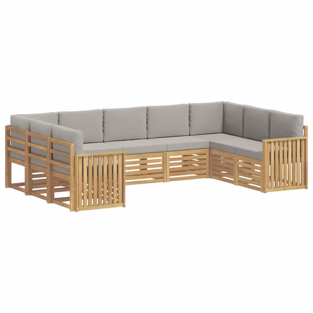 Set di divani angolari a L vidaXL in legno di acacia massello con cuscini inclusi, marrone e grigio – 2