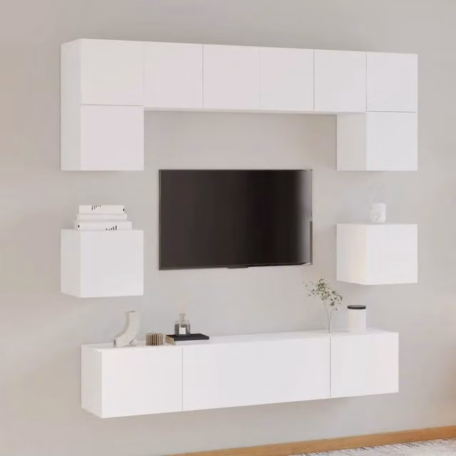 Set di mobili porta TV vidaXL in legno multistrato bianco stile classico per soggiorno con moduli a parete – 1