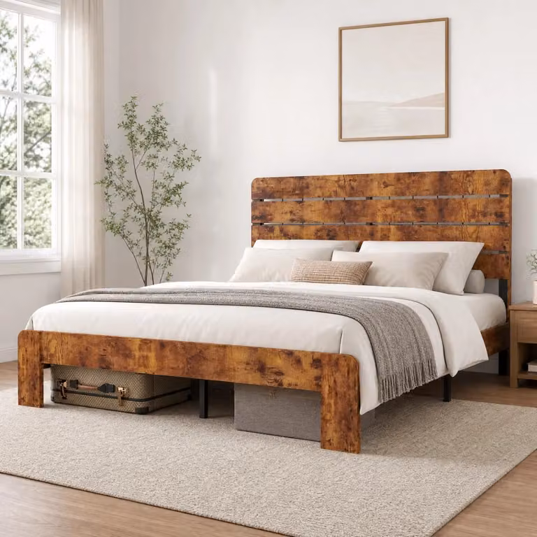 Letto singolo Mivray marrone con testiera alta in MDF e metallo e rete a doghe fisse L/P/H: 140 x 200 cm