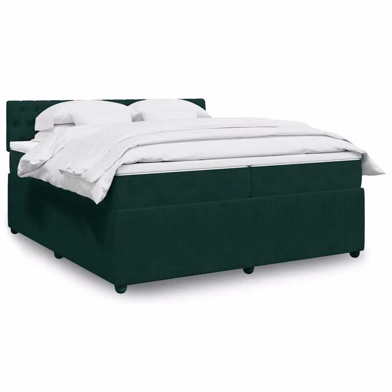 vidaXL Giroletto a Molle con Materasso in Velluto Verde Scuro, Struttura in Legno di Pino, L/P: 200 x 200 cm