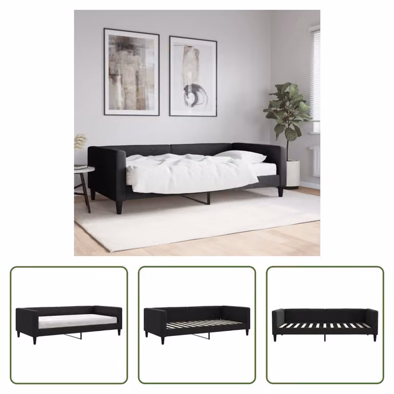The Living Store Letto da giorno con materasso nero 100x200 cm in tessuto