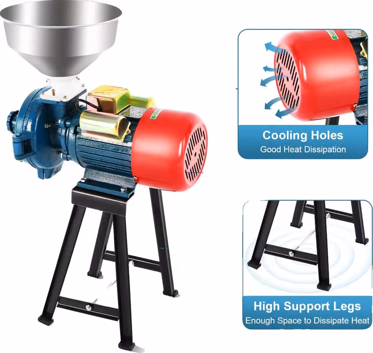 Mulino per cereali, potenza 2200W, tensione 220V, velocità di macinazione 54 kg/h, velocità nominale 1400 giri/min, diametro del macinino 150 mm
