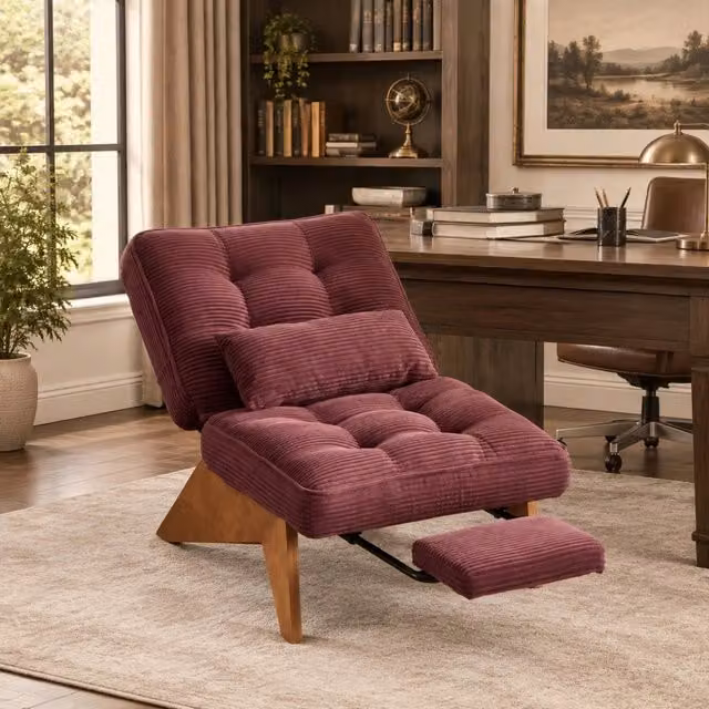 Poltrona reclinabile REDOM in velluto a coste rosso con struttura in legno L: 127 cm, P: 73 cm, H: 90 cm